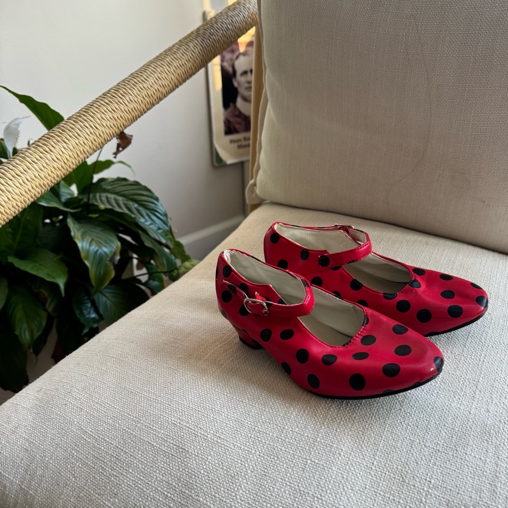 Red Polka Dot Mary Jane Flamenco leather Shoes heels
